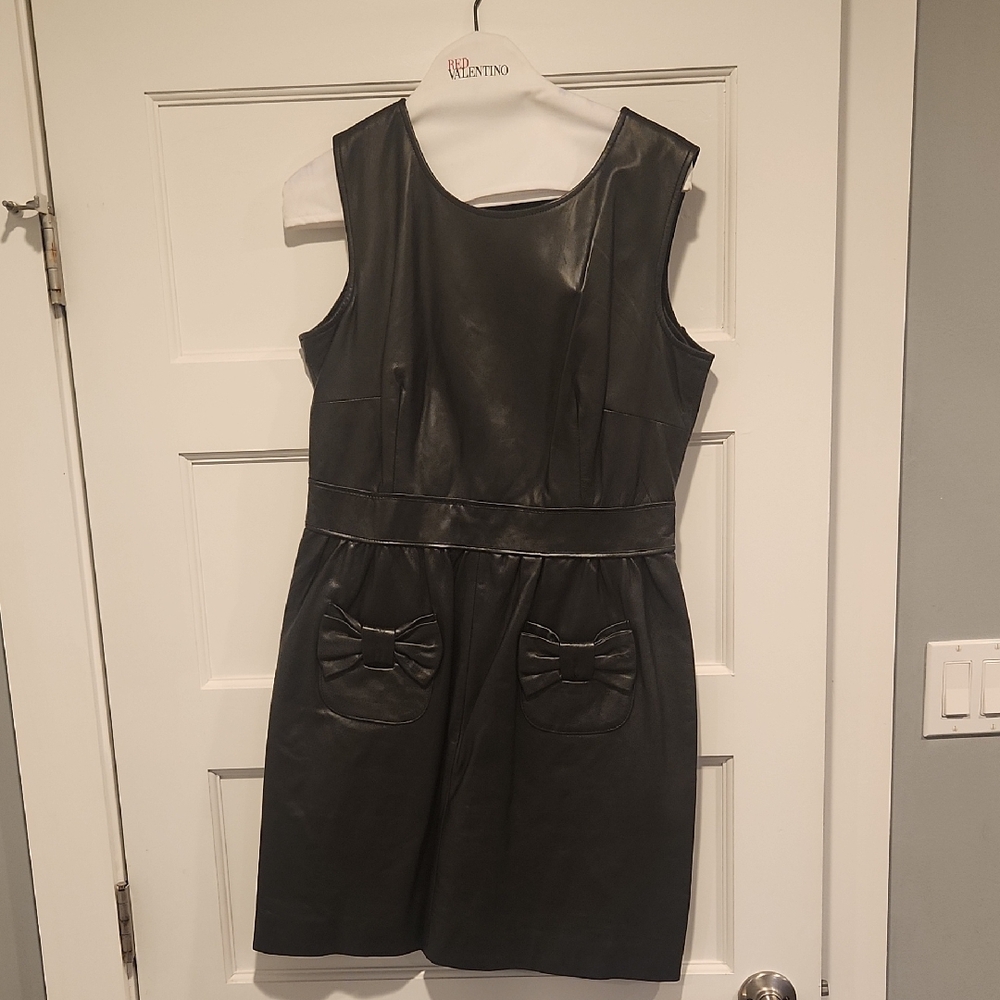 Valentino Black Leather  Sleeveless Dress Sz 8